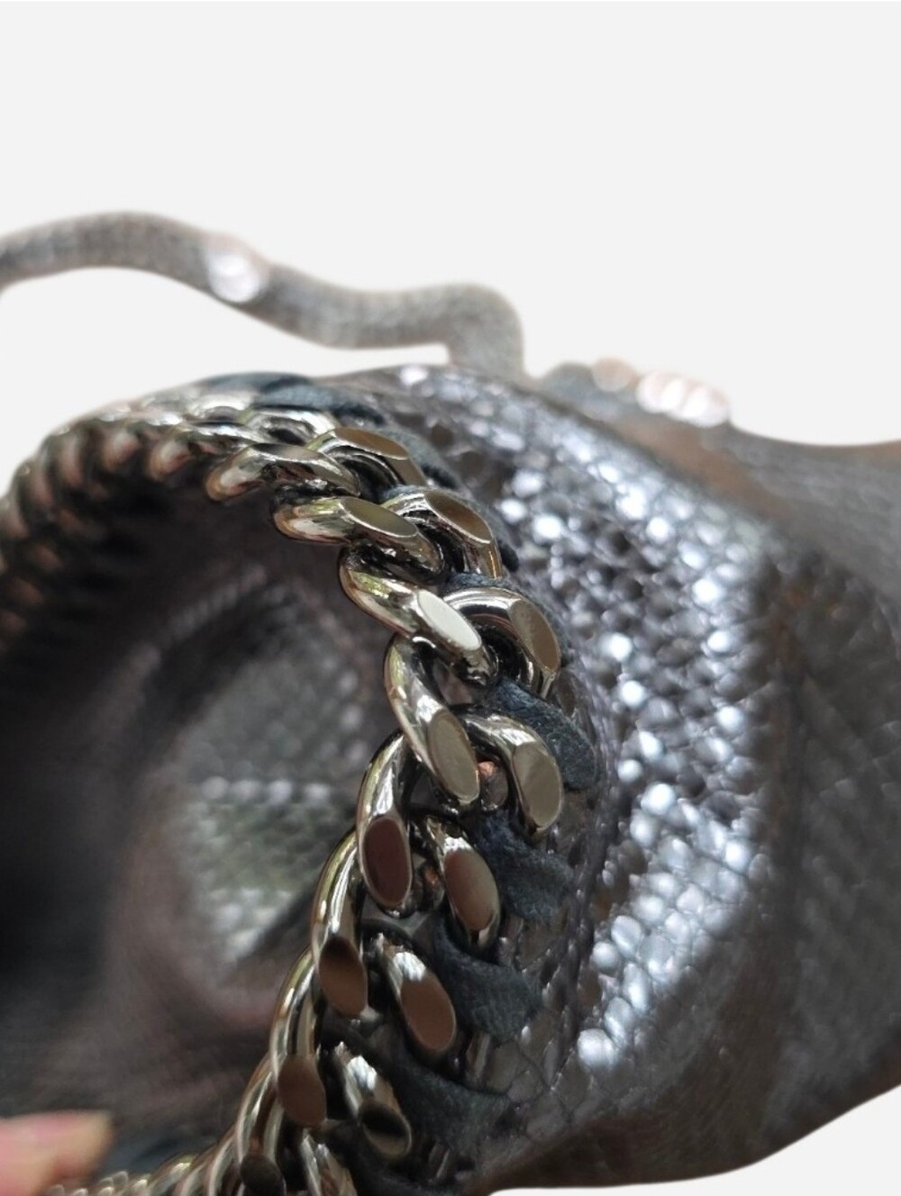 EUC Stella McCartney Silver Metallic Snakeskin Print Falabella Shoulder Tote Bag - Picture 13 of 16